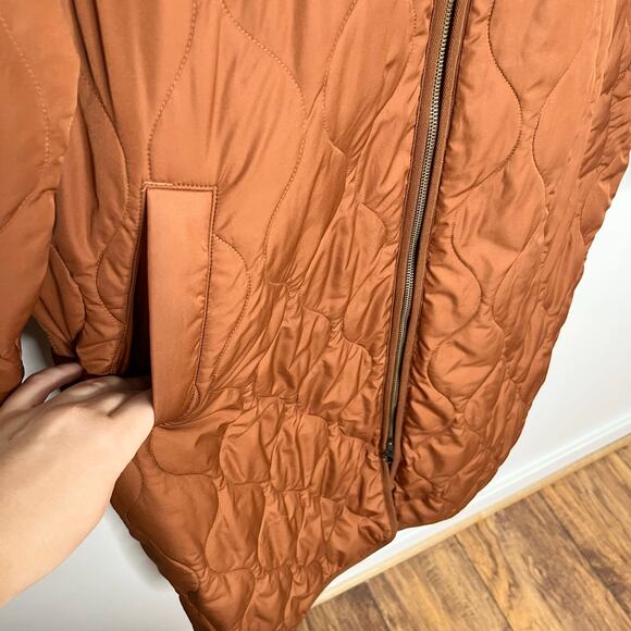 Everlane The Renew Long Lined Quilted Puffer Jacket Womens Large Rust Orange - Picture 9 of 15